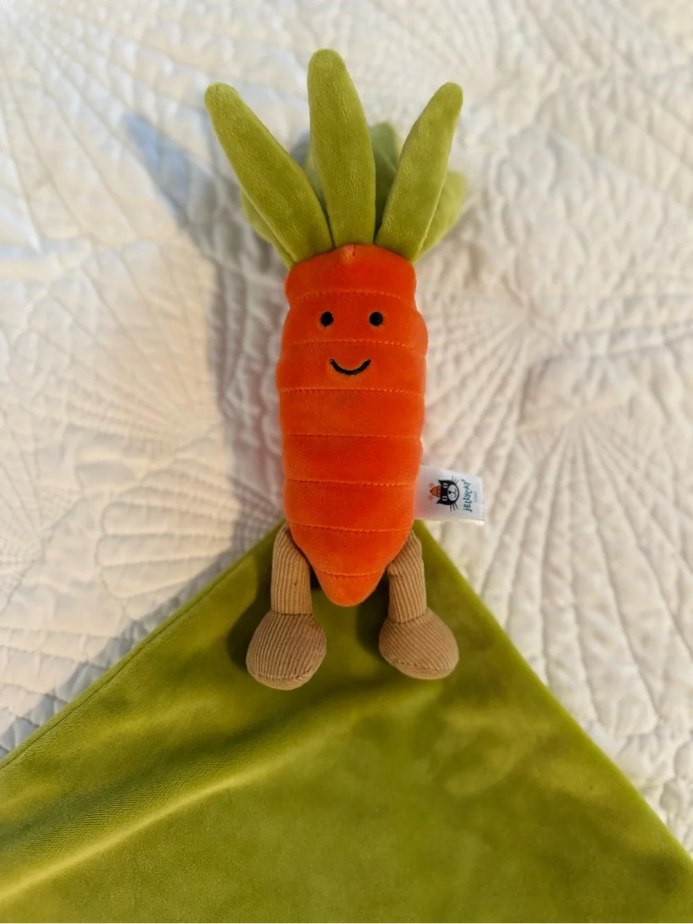 Jellycat RARE Orange Carrot Plush Lovey with Green Blanket